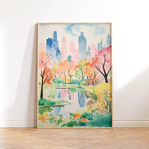 Watercolor Central Park Wall Art, NYC Central Park Painting Art, City Decor Art, Printable Wall Art, Downloadable PRINTABLE Digital