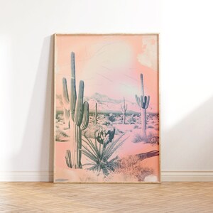 Desert Cactus Landscape Wall Art, Painting Sketch Style Cactus Art, Southwest Decor Art, Printable Wall Art, Downloadable PRINTABLE Digital