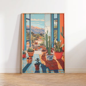 Art mural cactus, peinture art mural paysage cactus, décoration d'intérieur, art du sud-ouest, art mural imprimable, numérique imprimable téléchargeable