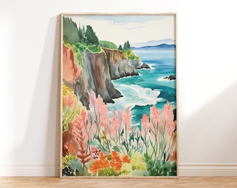 Watercolor Pastel Beach Flowers Wall Art, Painting Coastal Flowers Art, Coastal Decor Art, Printable Wall Art,Downloadable PRINTABLE Digital