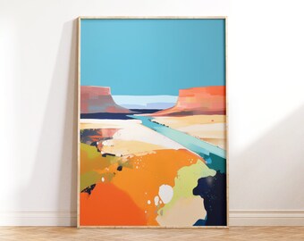 Pintura abstracta de paisaje desértico, arte moderno del suroeste (descarga digital)
