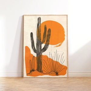 Orange Wüstenkaktus-Wandkunst, Malerei Minimalistische Kaktuskunst, Südwest-Dekor-Kunst, druckbare Wandkunst, herunterladbare DRUCKBAR Digital