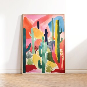 Abstract Southwest Cactus Wall Art, Painting Cactus Landscape Art, Southwest Decor Art, Printable Wall Art, Downloadable PRINTABLE Digital