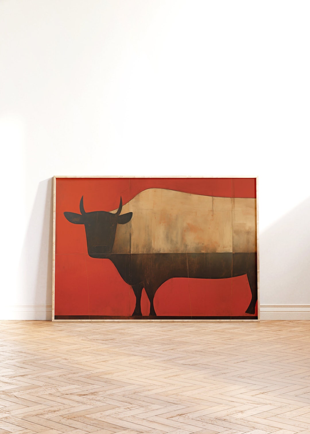 Modern Bull Painting, Farmhouse Animal Wall Art (digital Download) - Etsy