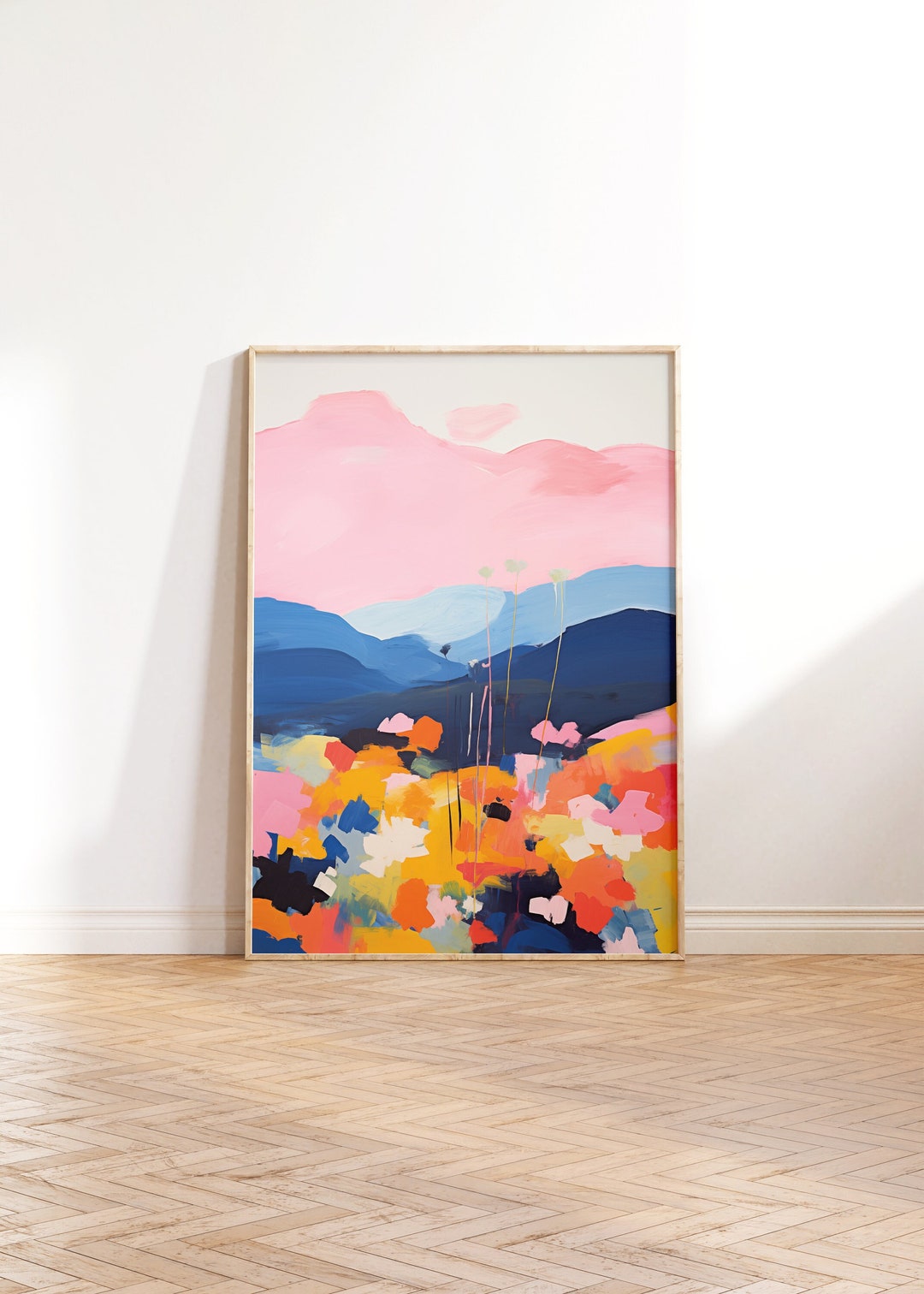 Abstract Colorado Wildflowers Mountain Painting, Colorful Landscape Art ...