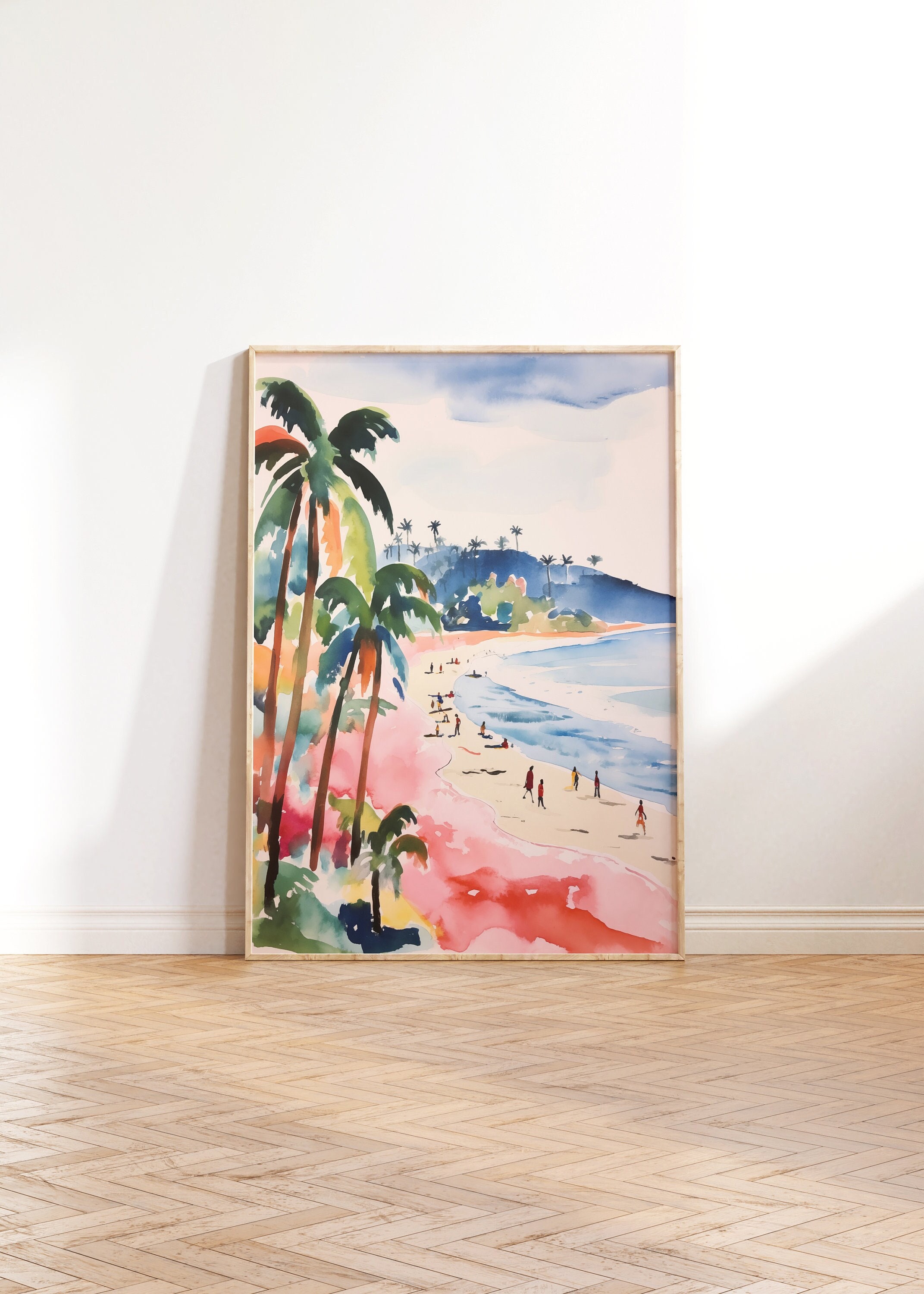Watercolor Palm Beach Wall Art, Painting Matisse Beach Landscape Art, Cabin Decor Art, Printable Wall Art, Downloadable PRINTABLE Digital