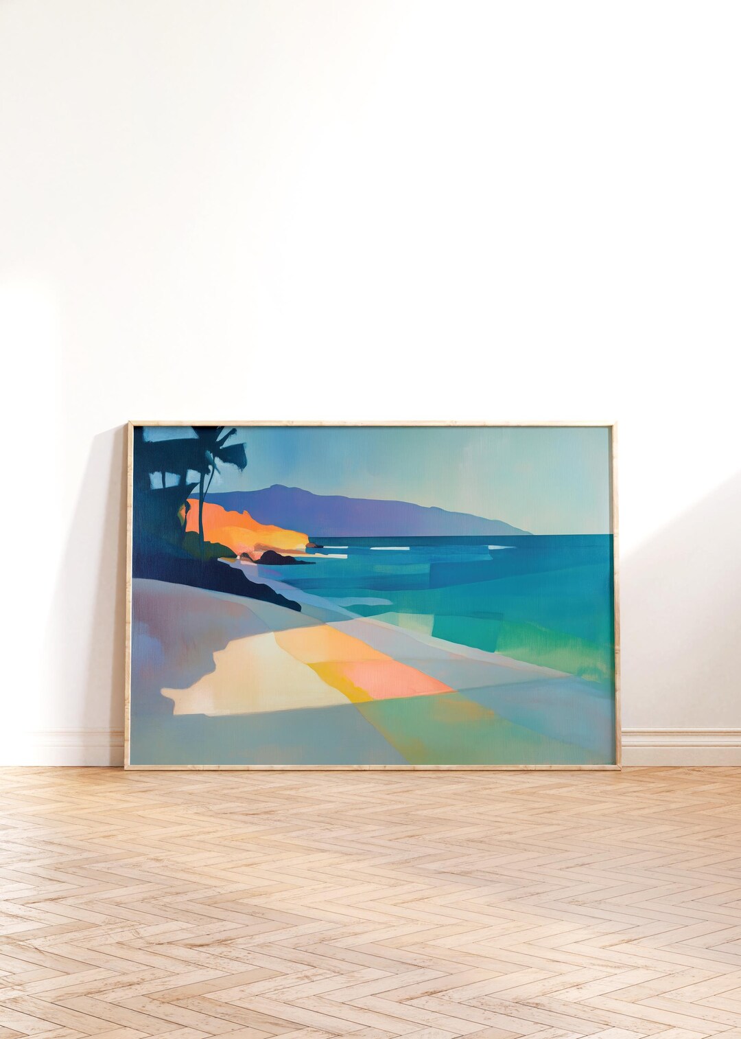 Abstract Palm Tree Beach Art Print, Hawaii Coastal Landscape (digital ...