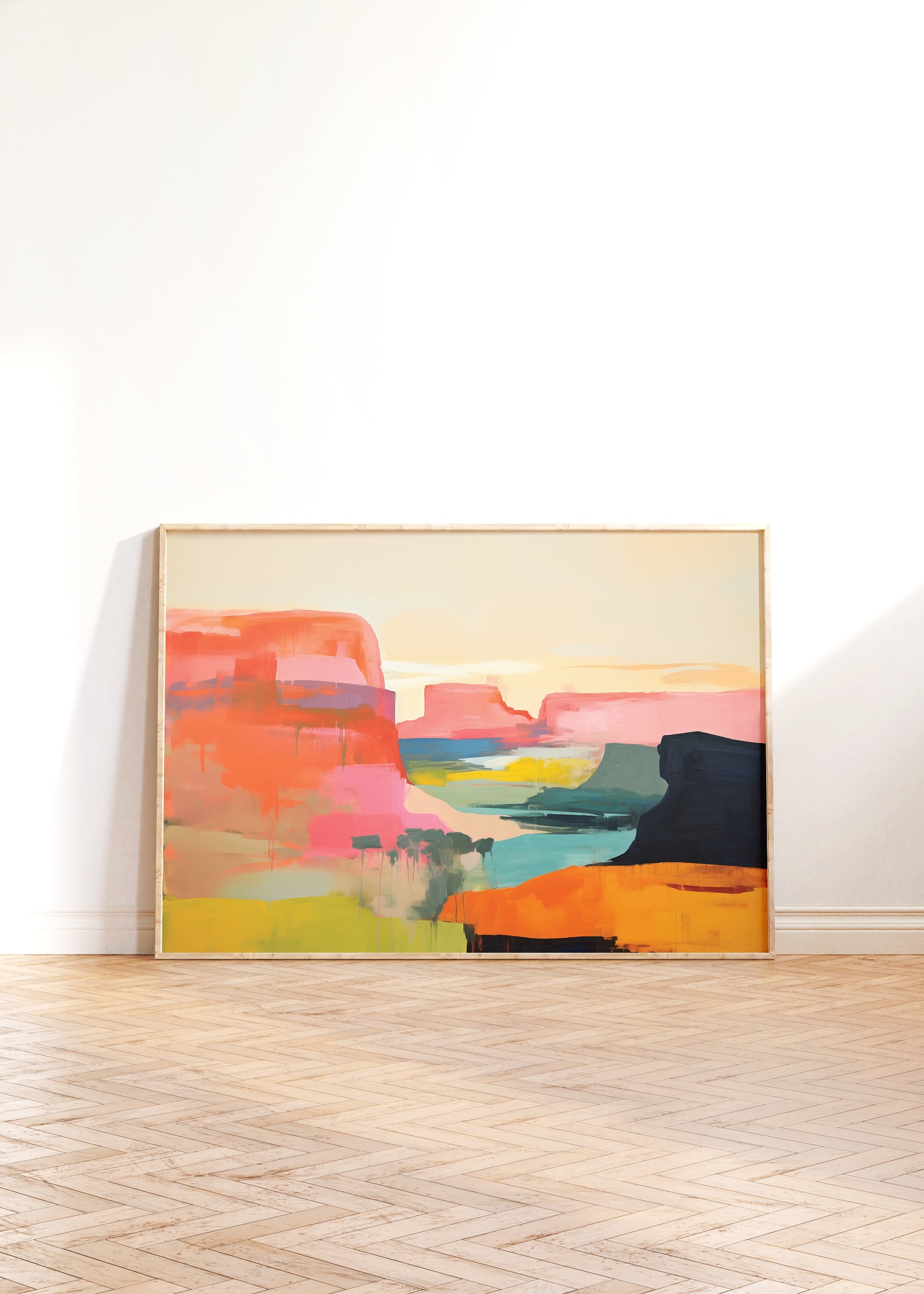 Abstract Canyon Landscape Wall Art, Painting Colorful Canyons Art ... - Landscape Art With Canyons For Sale