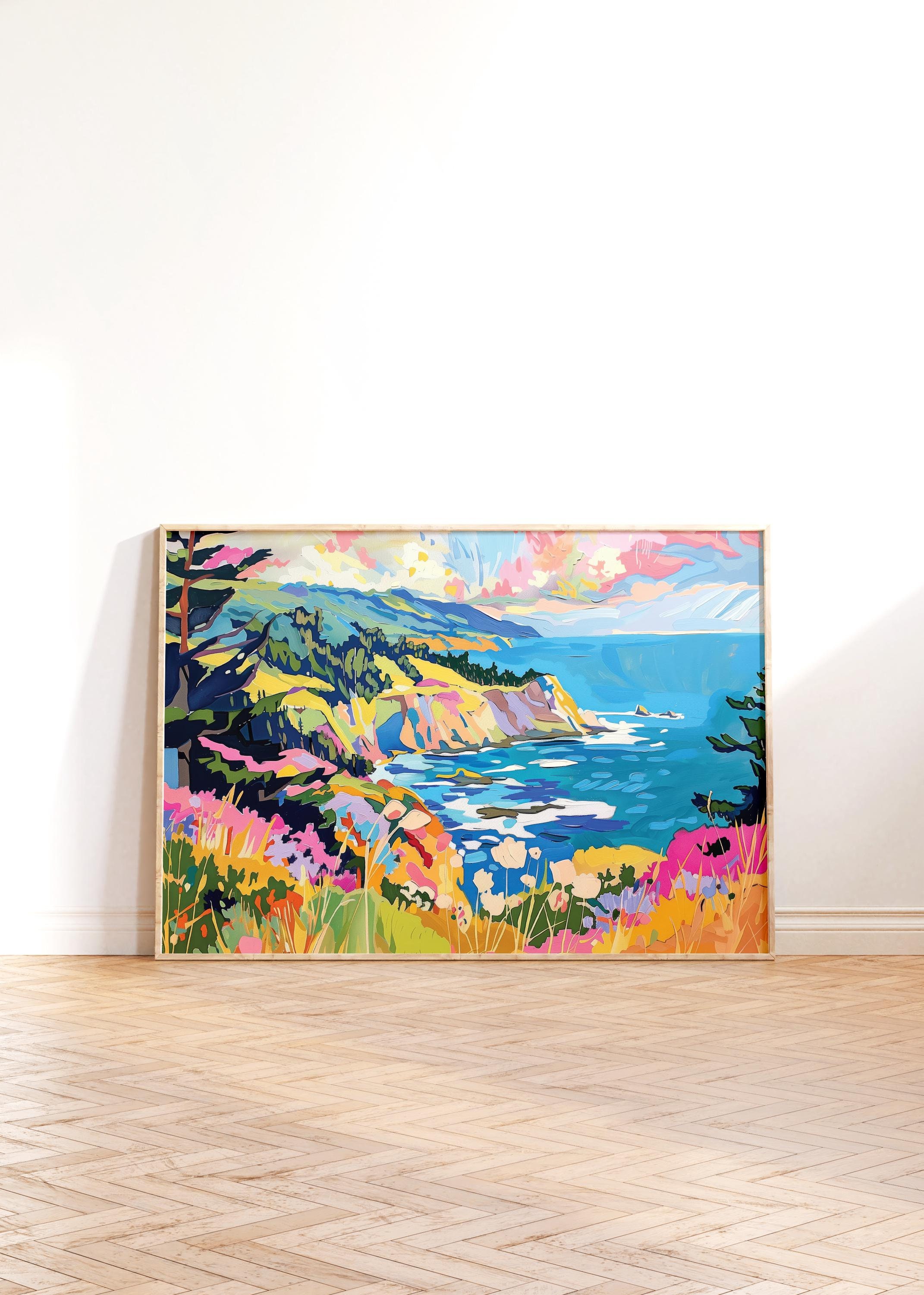 Colorful Ocean Coastal Wall Art, Painting Bright Bluff View Print, Coastal Decor Art, Printable Wall Art, Downloadable PRINTABLE Digital