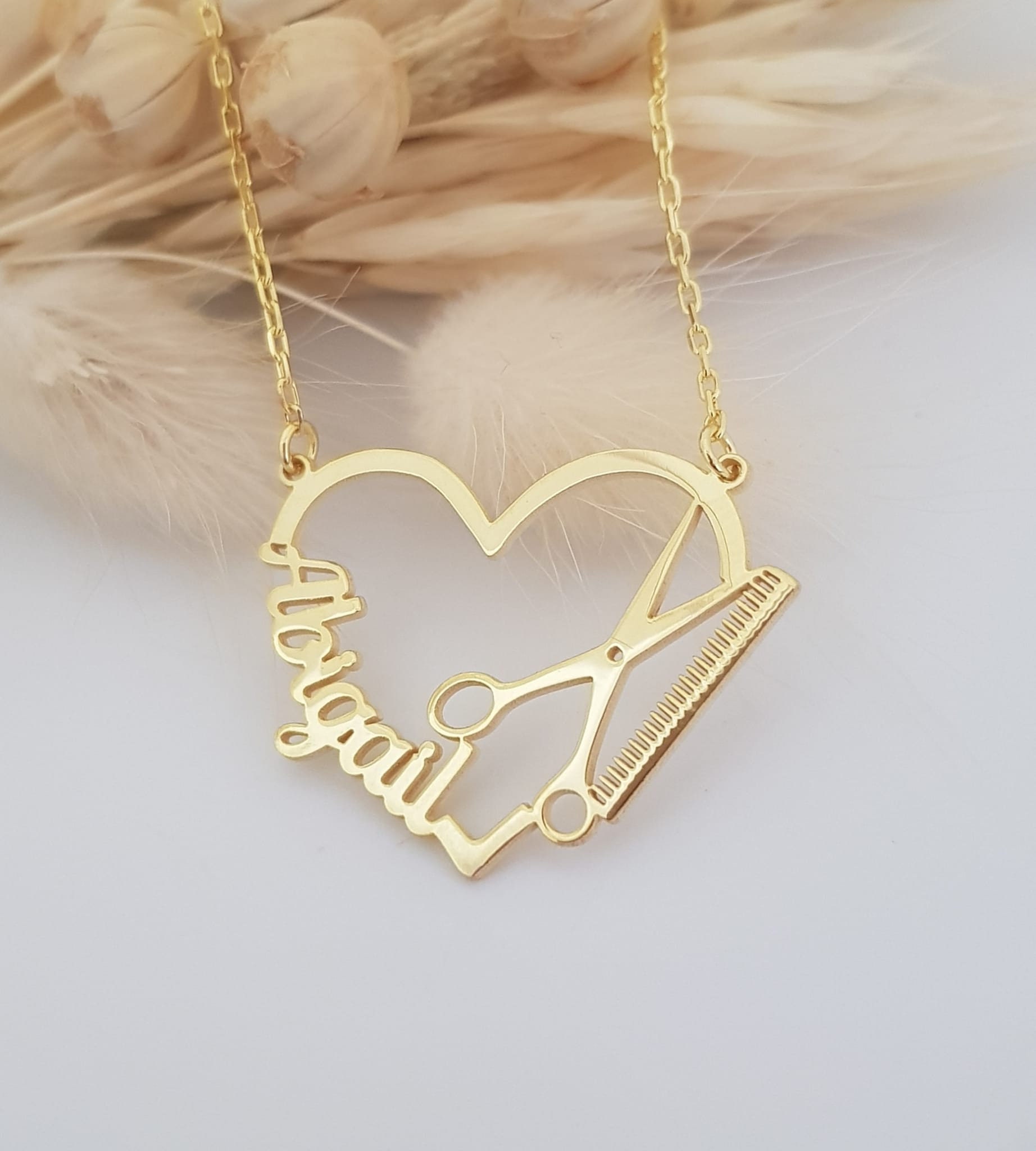 Custom Hairdresser Necklace, Hairstylist Name Necklace, Gold