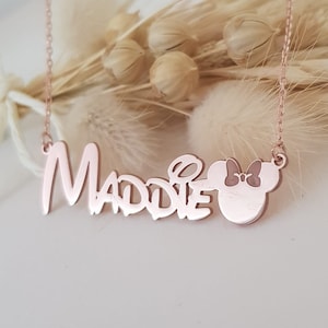 Custom Cartoon Necklace, Girl Name Necklace, Silver Comic Font Nameplate, Birthday Gift, Gold Kids Name Gift, Handmade Mickey Head Necklace