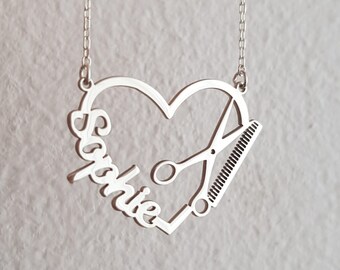 14k Yellow Gold Personalized Hairdresser Scissor Pendant – Engravable Name Necklace - View #5