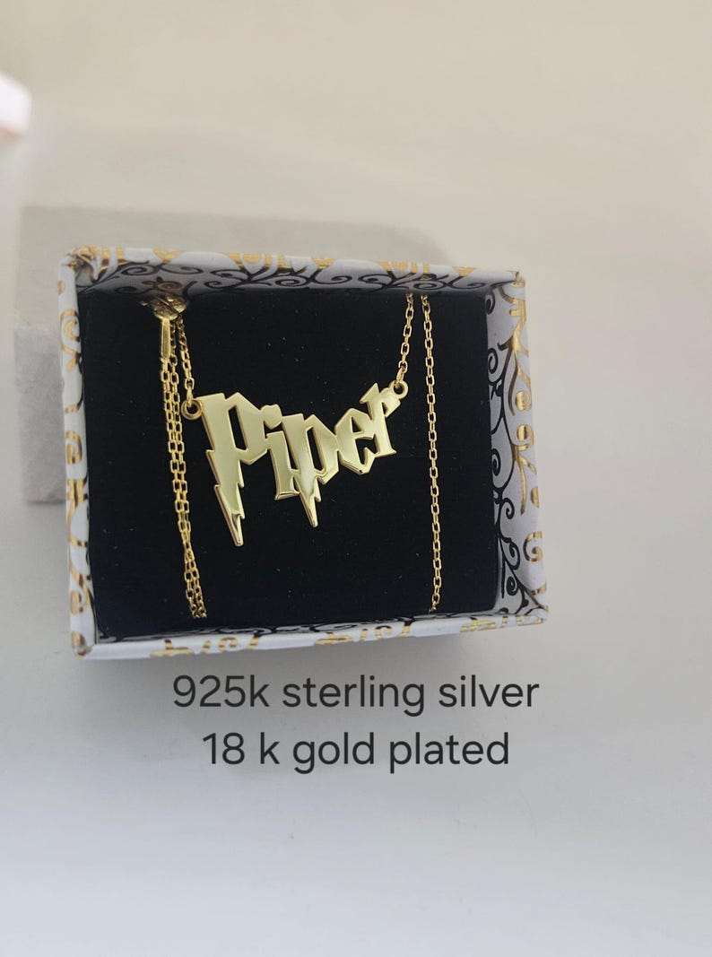 Collar con nombre de mago, collar con nombre de Harry P. Font, regalo perfecto de plata, joyería personalizada, collar de oro para mujer, regalo de Halloween, regalo para ella imagen 2