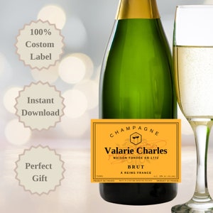 Custom Wedding Orange Label, Yellow Champagne Labels for Personalized names, Perfect gift