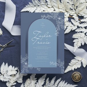 Trouwkaart, gepersonaliseerde huwelijksuitnodigingen, pakket met Save the Date - tafelkaarten en bedankkaart, printbare uitnodiging, hemelsblauw