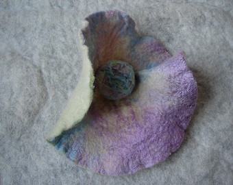 Delicate fantasy felted wool brooch pink and blue gradient in stock gift for her