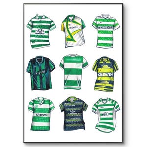 Celtic Football Poster | Celtic Football Club | Classic Retro | The Bhoys Poster, Retro Jersey Print | Birthday | A4 Wall Art | Celtic Gift