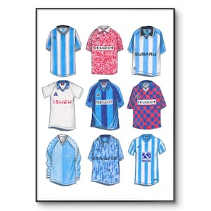 Coventry Football Poster: Historic Kit | Coventry City Shirt | Classic Football Shirt | Birthday | A4 Wall Art Print | Christmas
