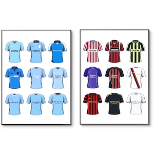 Manchester City Football Poster: Retro Home/ Away Kit | Man City Football Shirt | Classic Football Shirt | Birthday | A4 Wall Art Print