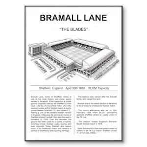 Sheffield United Poster | Bramall Lane Stadium | Sheffield Football Stadium | Bramall Lane Football Poster | Birthday | Wall Art | A4 Gift