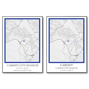 Voetbalposter Cardiff City | Voetbalposter Cardiff | Cardiff City Stadium | Voetbalstadion-print | Verjaardag | A4-muurkunst | Cadeau voor hem