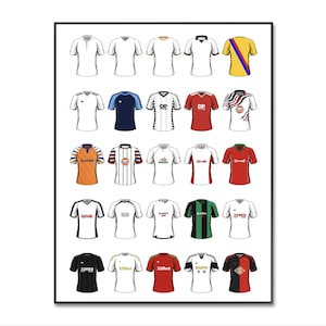 Swansea City Football Shirts | Swansea Shirt | Football Poster | Handmade Jersey | A4 Print | Birthday | Wall Art | Gifts for Him |