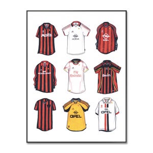 AC Milan Football Shirt  | AC Milan Poster | AC Milan Kit | Milan Jersey Print | Classic Soccer Kit | Birthday | A4 Print | Digital
