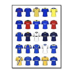 Póster de camisetas de fútbol de Wimbledon: Arte mural de equipaciones clásicas