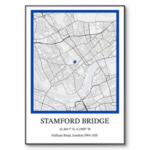 Stamford Bridge-kaartkunstdruk: Chelsea Football Stadium (A4)