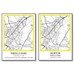 Burton Albion voetbalposter | Pirelli-parkposter | Burton-voetbalstadion | Minimalistische stadionprint | A4-afdruk | Verjaardag | Muurkunst
