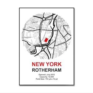 Rotherham Football Poster | Rotherham Stadium | Rotherham United Poster | New York Stadium | A4 Print | Birthday | Wall Art | Gifts for Him