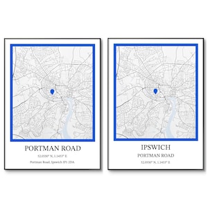 Ipswich Town-poster | Portman Road-poster | Ipswich voetbalposter | Voetbalstadion | Verjaardag | Minimalistische stadionprint | Ipswich-cadeau
