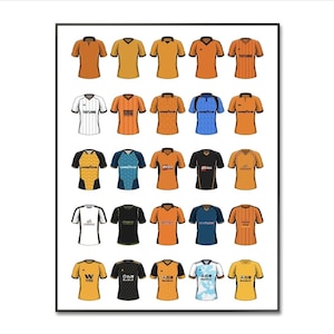 Wolves Football Shirts Poster: Wolverhampton Wanderers Classic Kits (Digital Print)