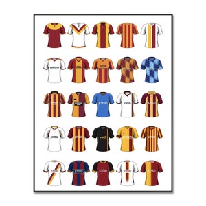 Bradford City Football Shirt Poster | Bradford City Shirt | Bradford Fussball Poster | Retro-Jersey | A4 Druck | Geburtstag | Geschenke für Ihn