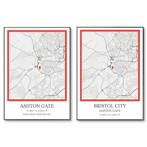 Bristol City voetbalposter | Bristol City-poster | Ashton Gate Stadium | Minimalistische stadionprint | Verjaardag | Muurkunst | Cadeaus voor hem