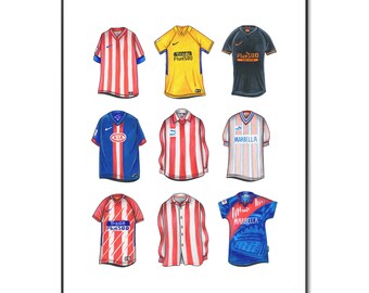 Atletico Madrid Poster: Classic Football Kits, A4 Wall Art