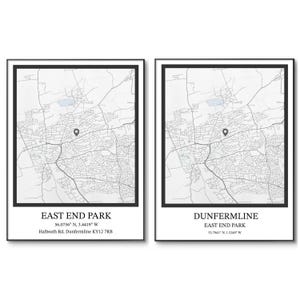 Dunfermline Football Poster | East End Park Poster | Dunfermline Stadion | Minimalistische Karte Lage | Geburtstag | A4 Wandkunst | Geschenke für Ihn
