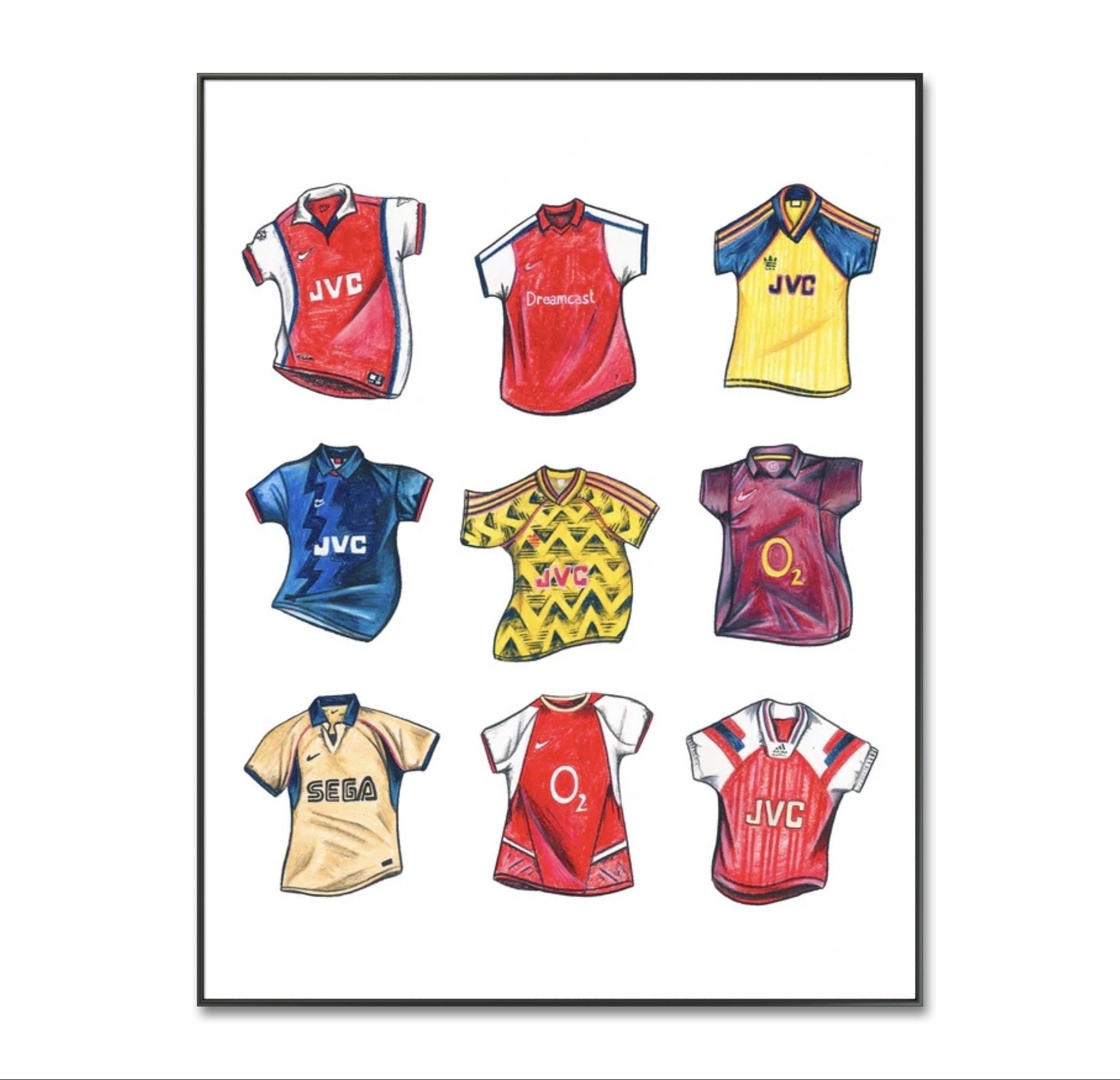 Arsenal Football Shirts Poster: the Gunners Classic Jerseys