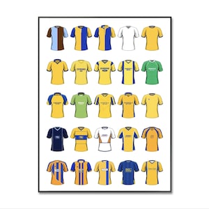 Ville de Mansfield | Maillots de football classiques | Impressions de football | Art mural football | Anniversaire | Noël | Affiche de football de Mansfield | Trousse rétro