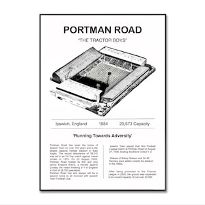 Ipswich Town  Poster | Portman Road Football Poster | Ipswich Town Stadium | A4 Print | Birthday | Wall Art | Gifts for Him | Stadium Print
