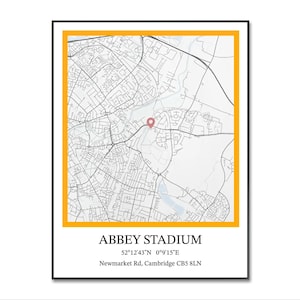 Cambridge United | Cambridge United-poster | Abbey Stadium | Cambridge Stadium | Voetbalprint | Voetbalmuurkunst | Verjaardag | Kerstmis |