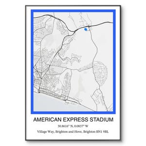 Brighton Football Poster | Brighton and Hove Albion | American Express Stadium | Brighton Stadium Print | Birthday | Wall Art A4 | Christmas