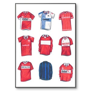 Heartsbrough Fussball Trikot Poster | Mittelalterliches Fußball-Trikot | Handarbeit Jersey | A4 Druck | Geburtstag | Fußball Atwork, Retro Druck