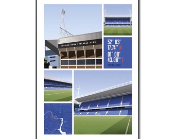 Ipswich Town Football Poster | Ipswich stadium Poster | Portman Road Print | A4 Print | Birthday | Gifts for Him | Portman Road Wall Art