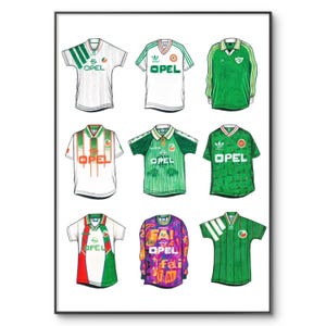 Ireland Football Shirts Poster: National Retro Jersey Print (A4)