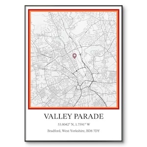 Bradford City Poster | Bradford City Stadium | Bradford Football Poster | Valley Parade | A4 Print | Birthday | Soccer Art | Gifts for Him