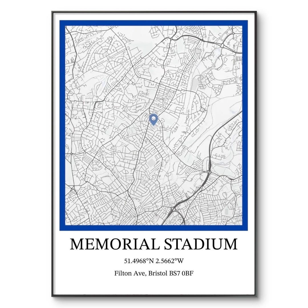 Bristol Rovers Memorial Stadium Map Art Print: Football Gift | Memorial ...