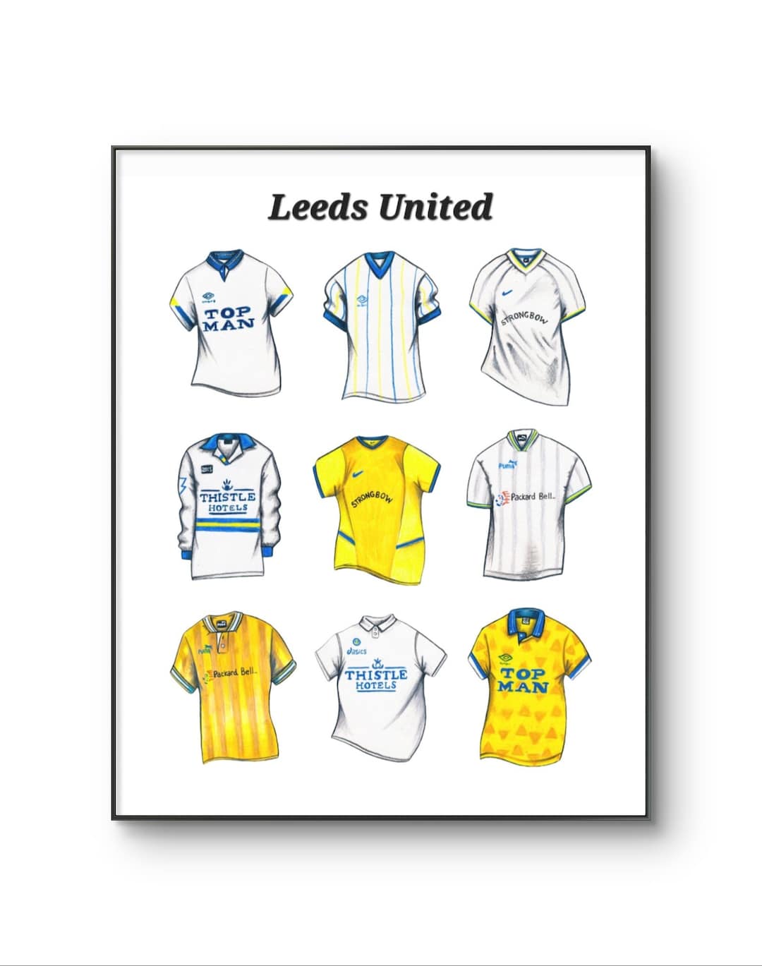 Leeds United Football Shirt Poster, Leeds Poster, Retro Leeds Kit