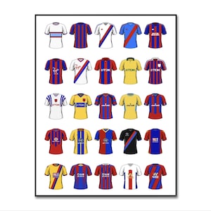 Crystal Palace Football Shirts Poster | Crystal Palace Poster | Handmade Jersey | A4 Print | Birthday | Wall Art | Gifts for Him | Retro Top