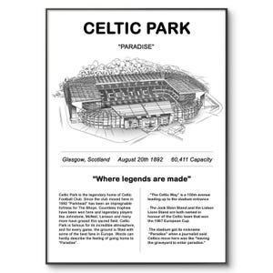 Celtic Football Poster | Celic Park Poster | Celtic Stadium | Celtic Football Club Print | The Bhoys Soccer Print | Birthday | A4 Wall Art